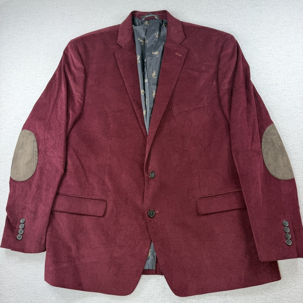 Ralph Lauren Corduroy Sport Coat Blazer Burgundy Size 48L Elbow Patches Fox